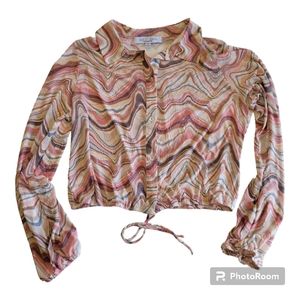 Sweet Rain Women's Medium Sheer Crop Long Sleeve Shirt